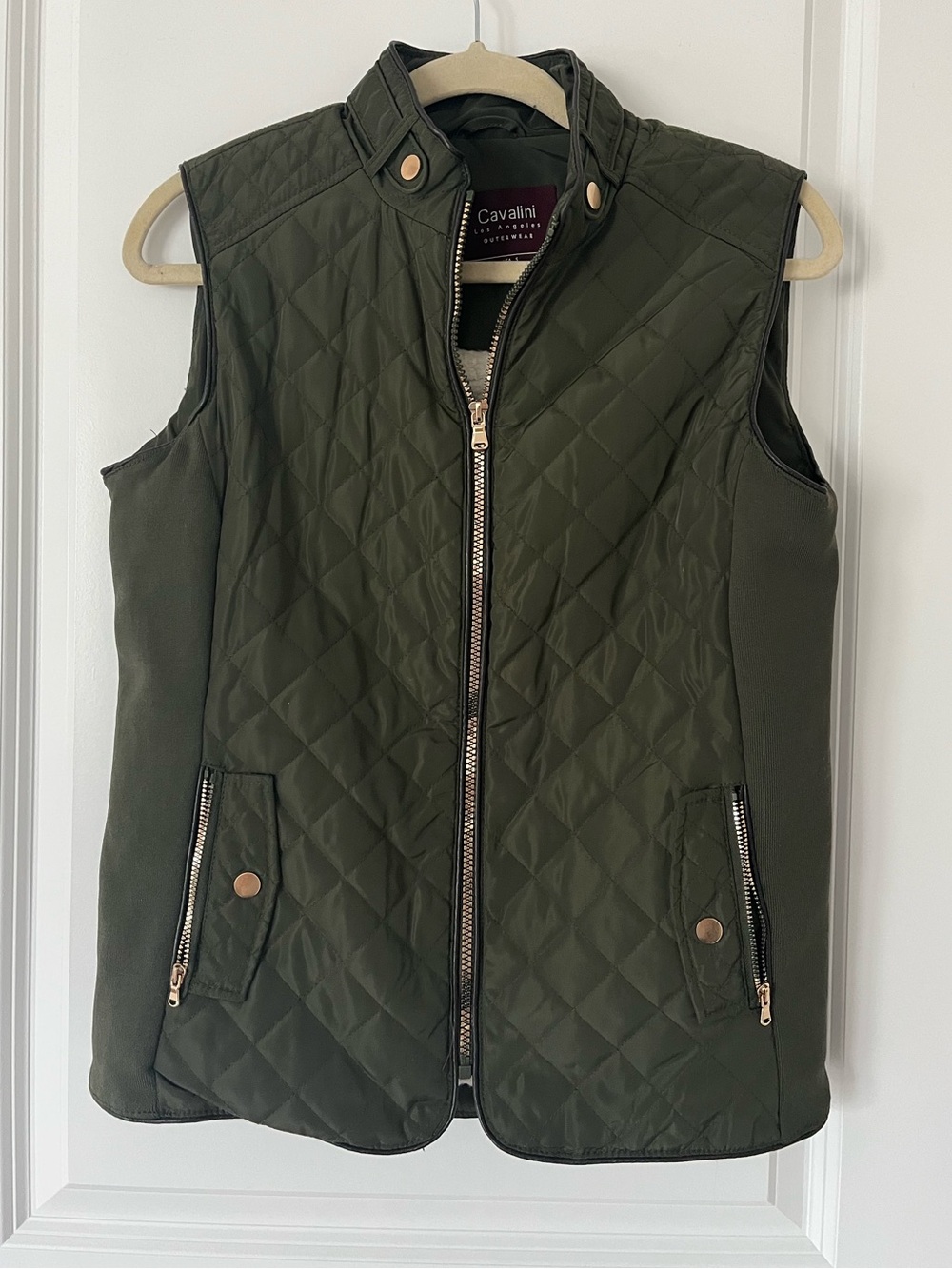 Cavalini Small Olive Green Vest with Gold Accents and Cozy Warm Lining